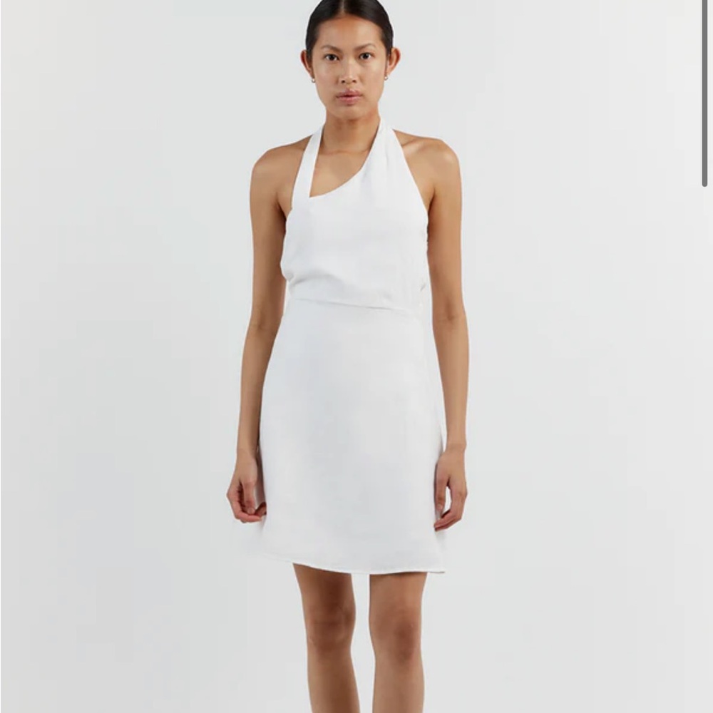 NWT DISSH 100% Linen Zoey White Assymetrical Linen White Mini Dress Size 2
